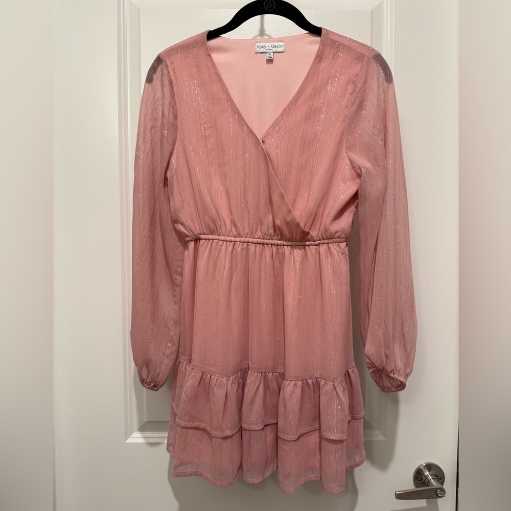 Koko + Mason Girls Long Sleeve Pink Dress